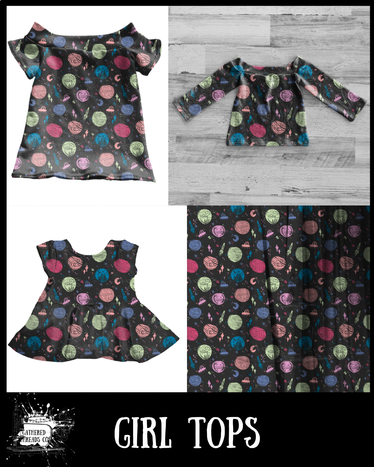 Space Doodles Girl Tops