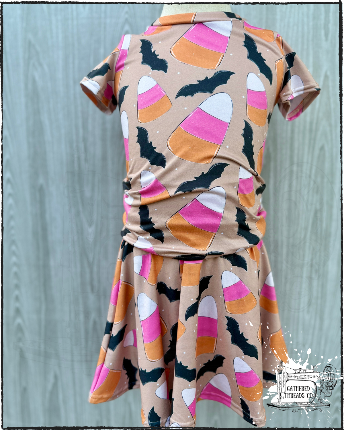 Spooky Threads Candy Corn Bats Skirted Bikers & Fitted Top