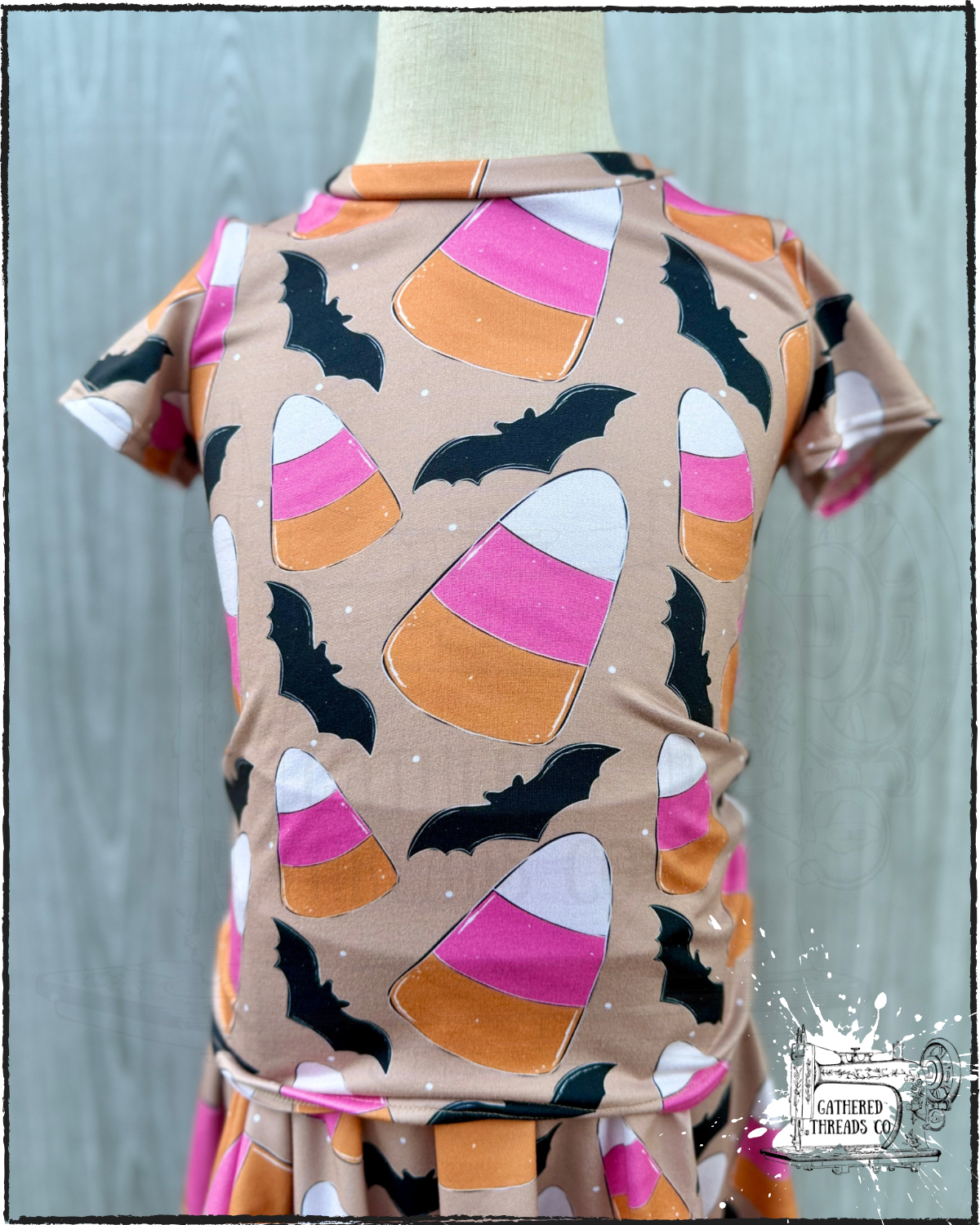 Spooky Threads Candy Corn Bats Skirted Bikers & Fitted Top