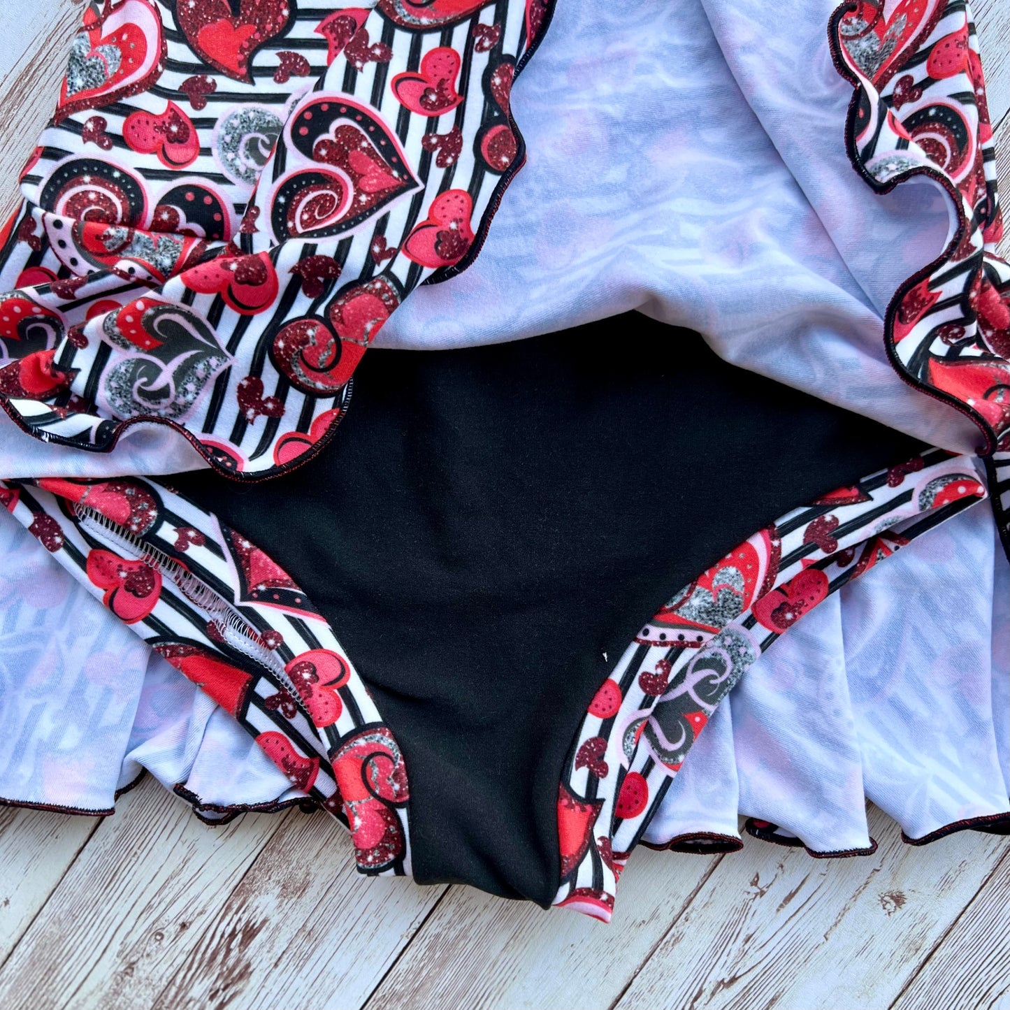 RTS Hearts Striped Skirted Leotard Half Sleeved 3Y