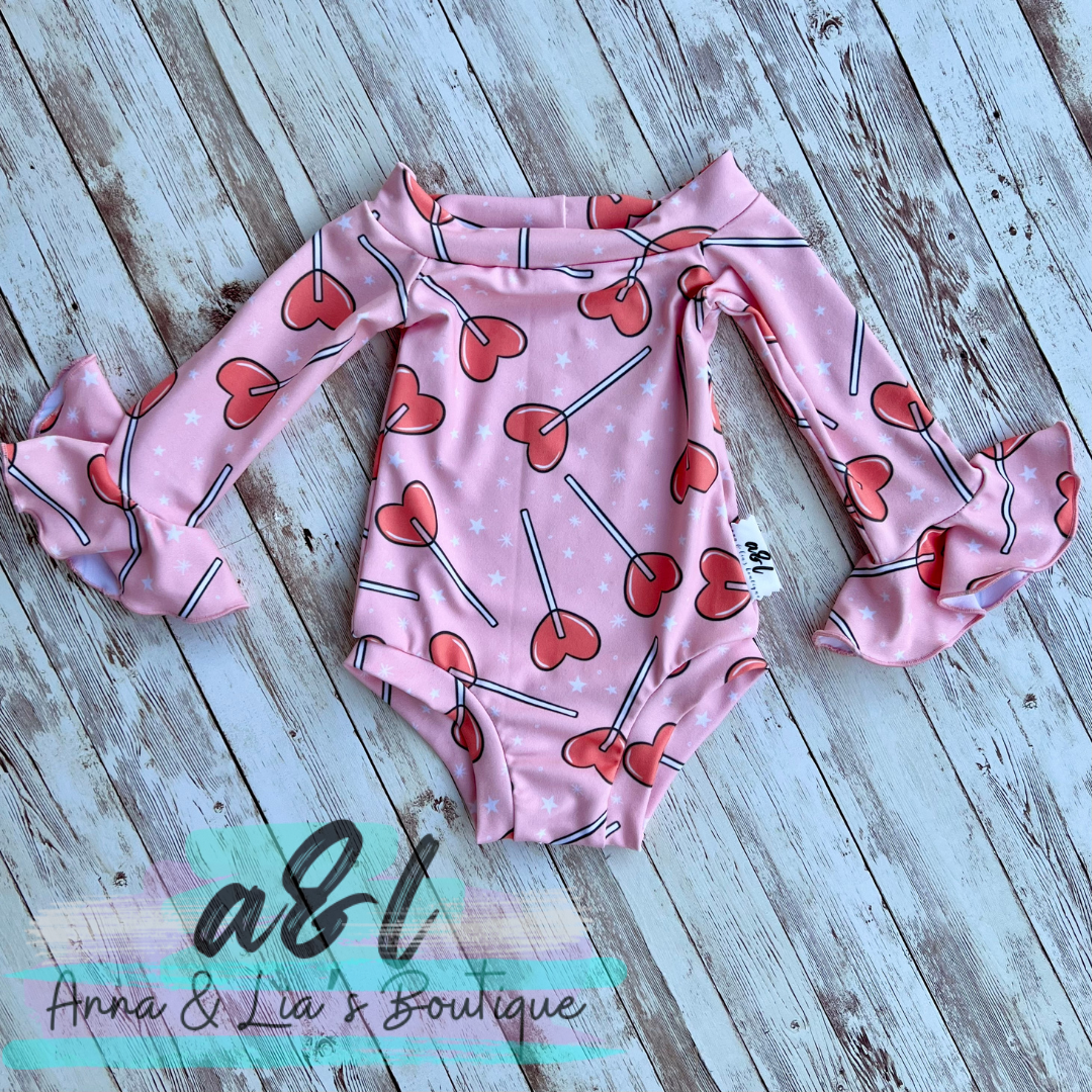 6-9M Lollipops Hearts Leopard w/ bell sleeve *RTS