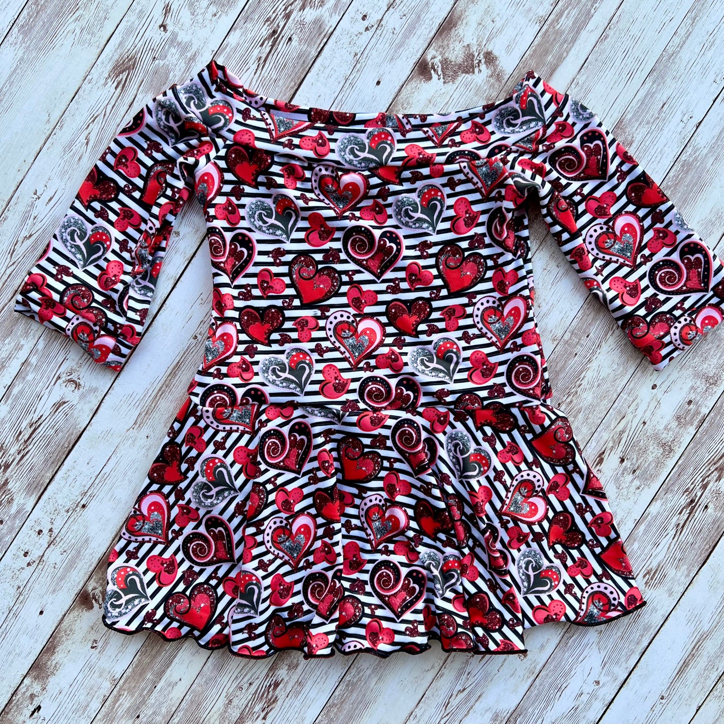 RTS Hearts Striped Skirted Leotard Half Sleeved 3Y