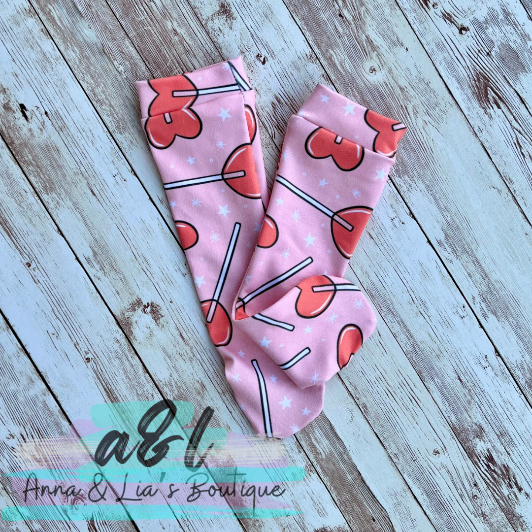 6-9M Knee High Socks Lollipops Hearts *RTS