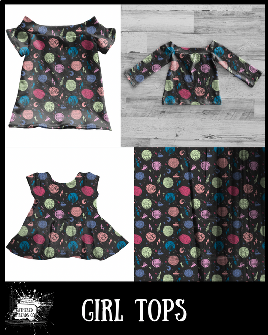 Space Doodles Girl Tops
