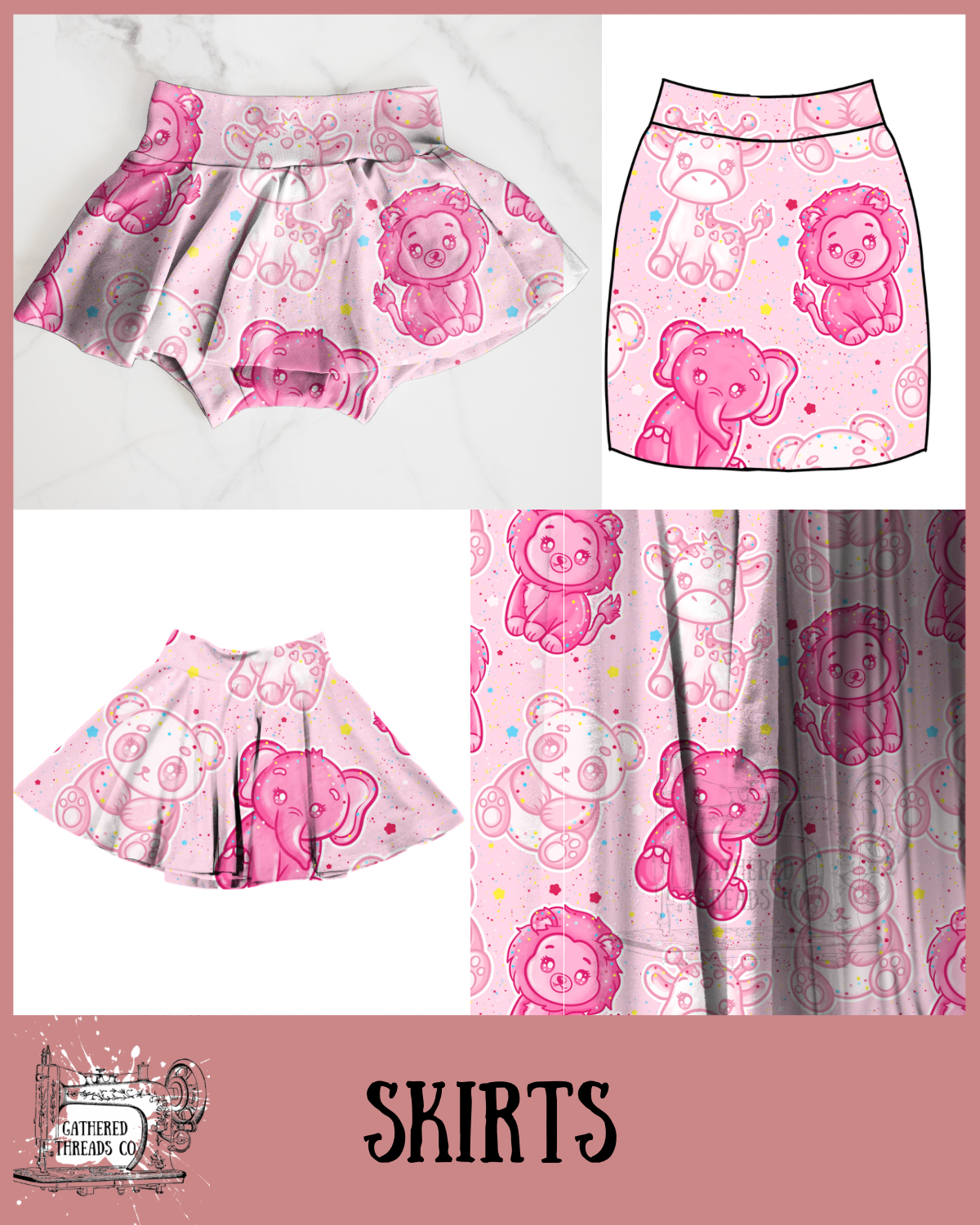 Pink Frosted Animals Skirts