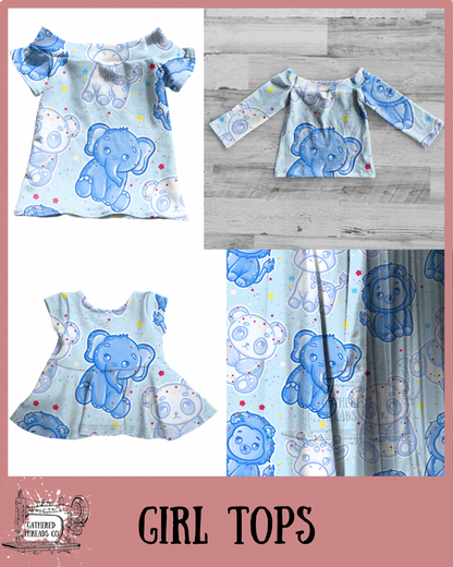 Blue Frosted Animals Girl Tops