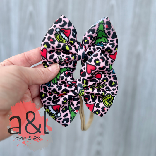 Christmas Leopard 4 inch Bows on Scuba *RTS