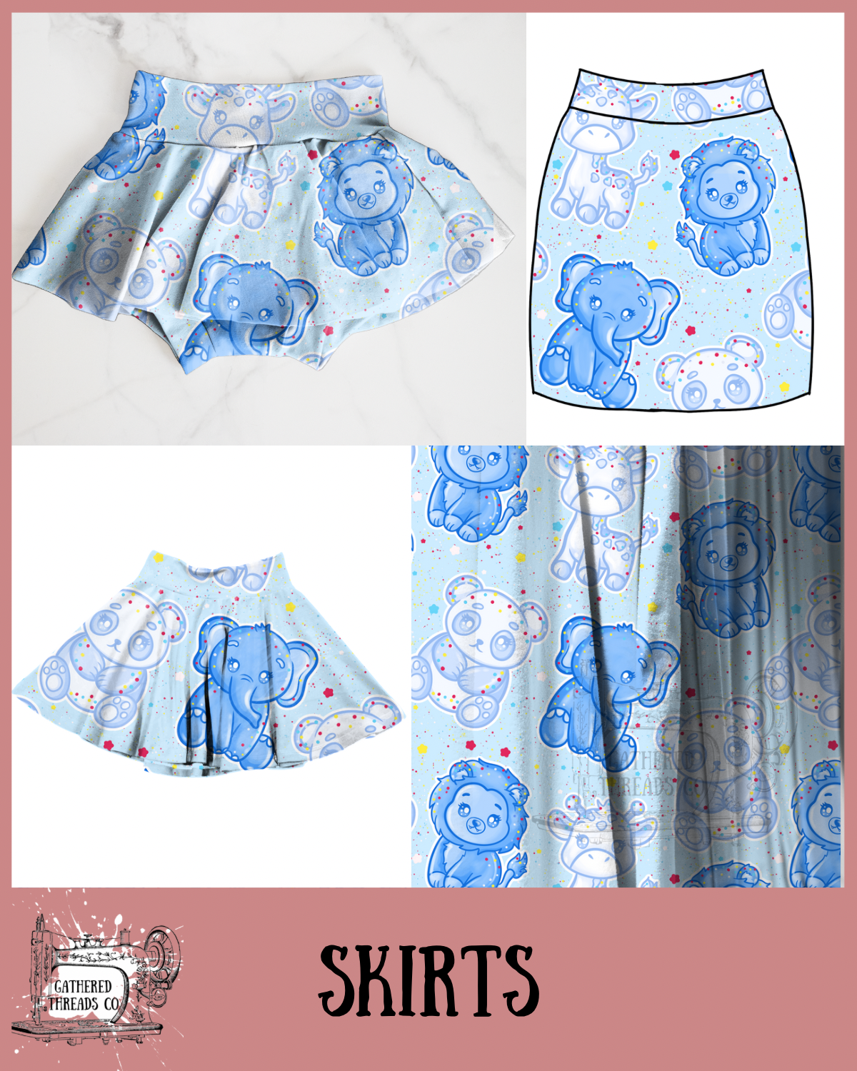 Blue Frosted Animals Skirts