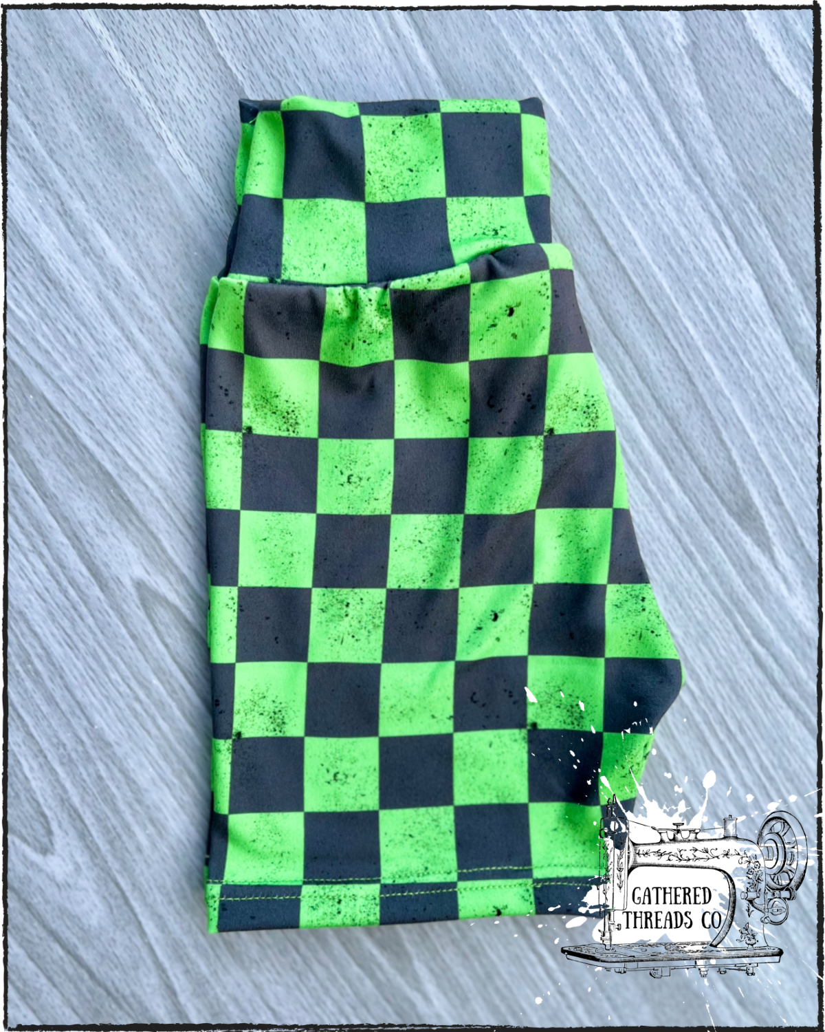 Biker Shorts Bright Green Checkers *RTS