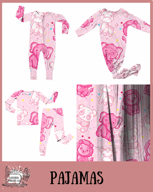 Pink Frosted Animals Ribbed Pajamas