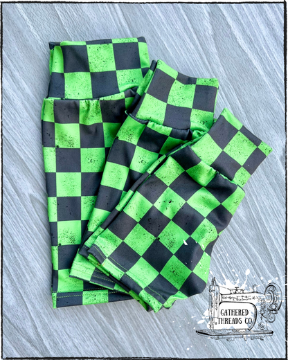 Biker Shorts Bright Green Checkers *RTS