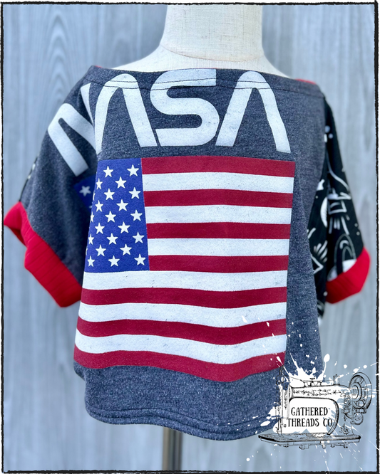 Up-cycled Patriotic Space 4T Boxy Crop *RTS