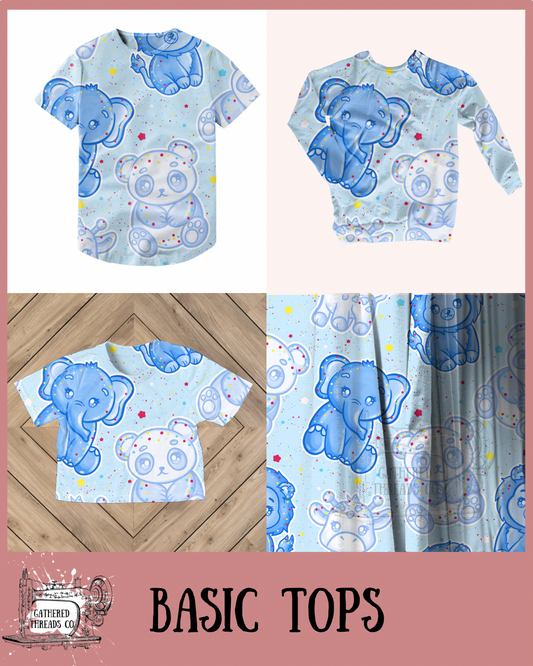 Blue Frosted Animals Basic Tops