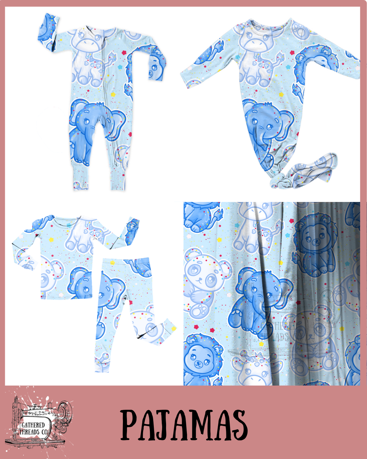 Blue Frosted Animals Ribbed Pajamas