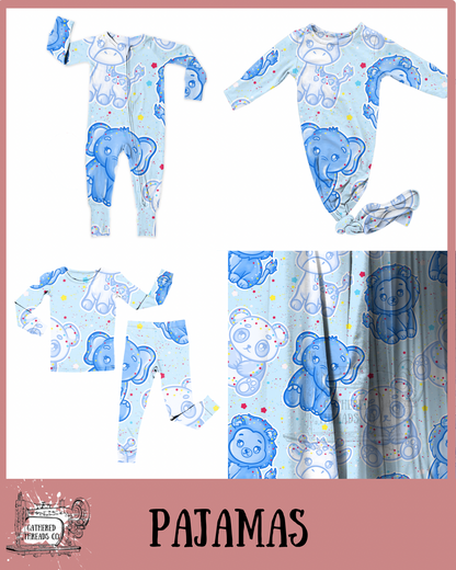 Blue Frosted Animals Ribbed Pajamas