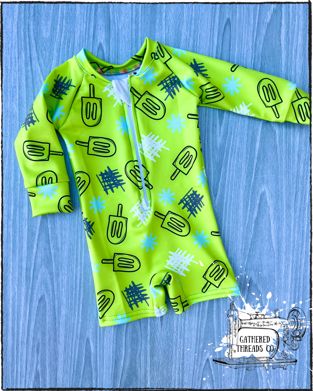 Zipper Rash Guard Green Popsicles 3-6M (discounted) *RTS