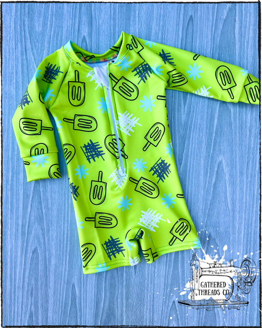 Zipper Rash Guard Green Popsicles 3-6M (discounted) *RTS