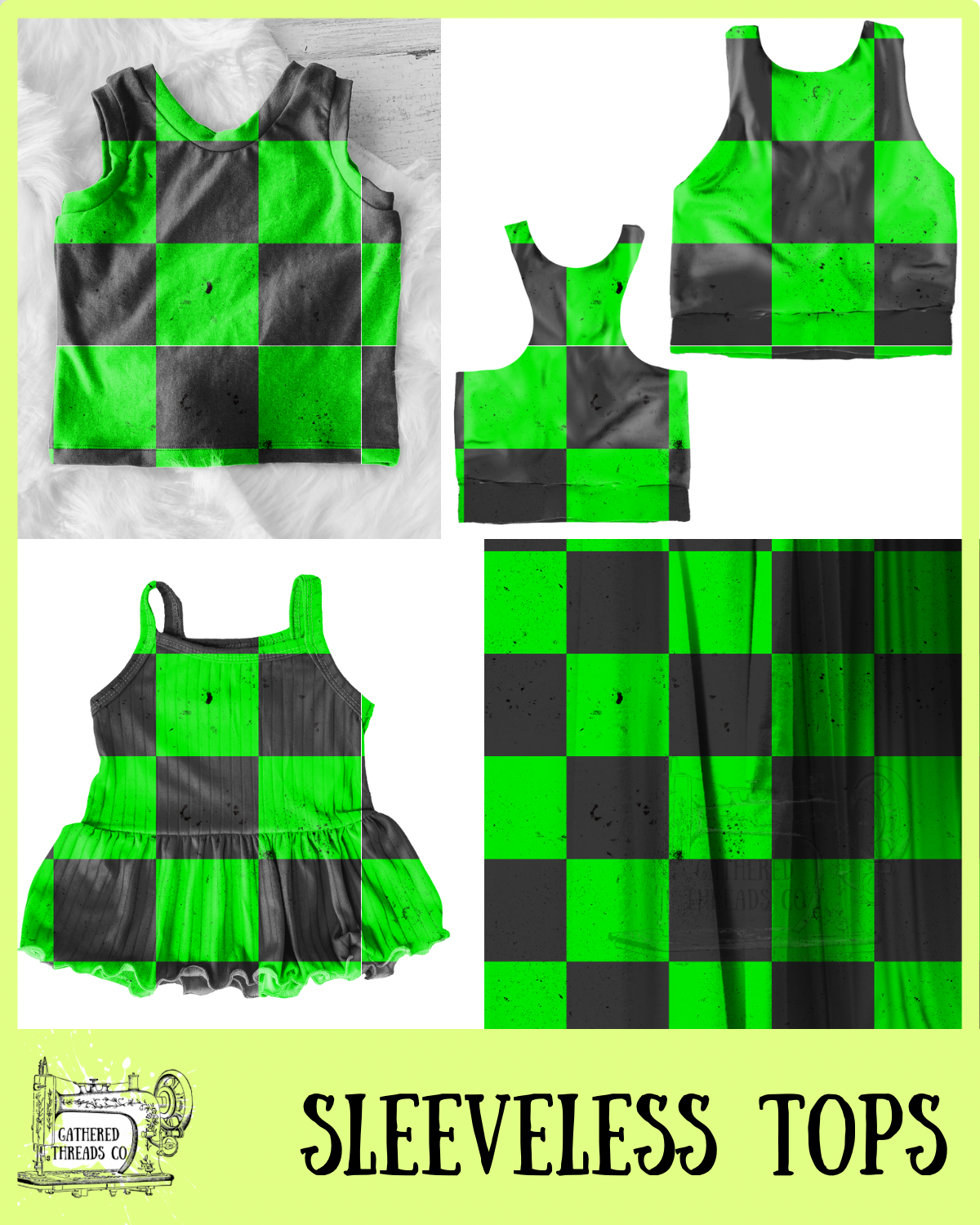 Green & Black Checkers Sleeveless Shirts