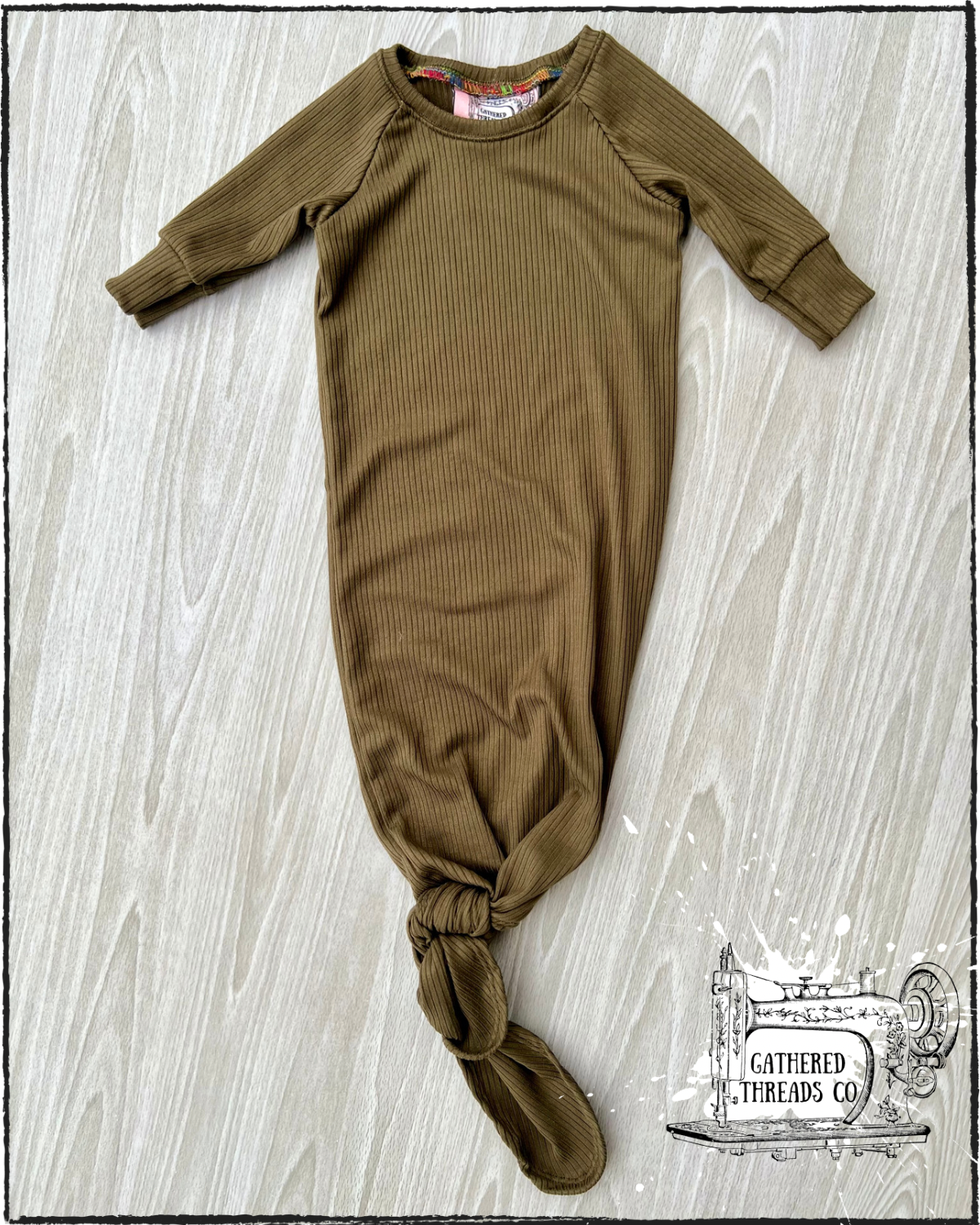 0-3M Ribbed Knotted Gown Dark Olive *RTS