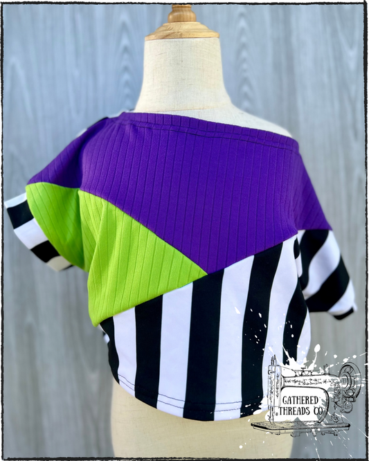 3T Boxy Color Block Crop Purple, Green & Stripes *RTS