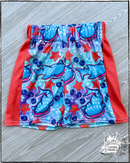 Whale Shark Tale Colorblock Shorts & T-Shirt
