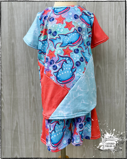 Whale Shark Tale Colorblock Shorts & T-Shirt