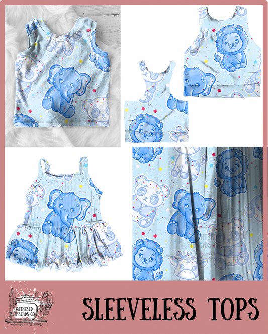 Blue Frosted Animals Sleeveless Shirts