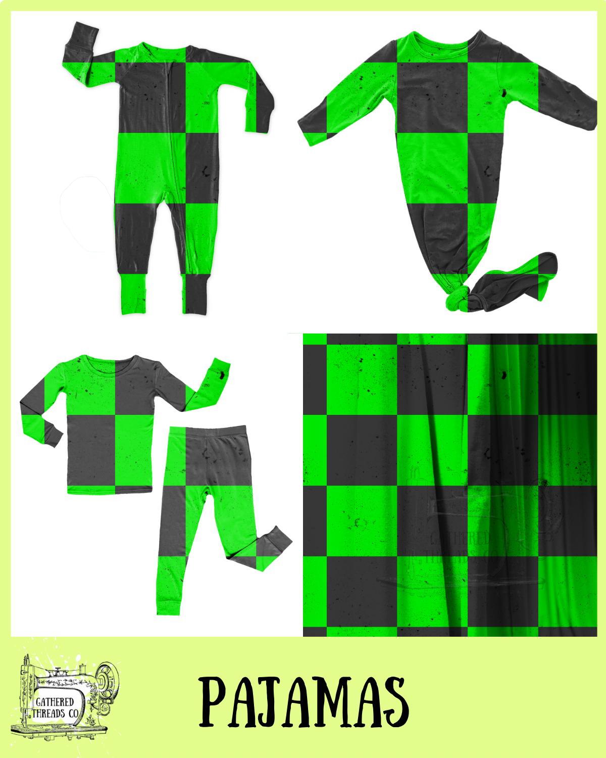 Green & Black Checkers Ribbed Pajamas