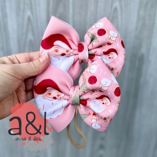 Pink Santa 5 inch Bows on Scuba *RTS