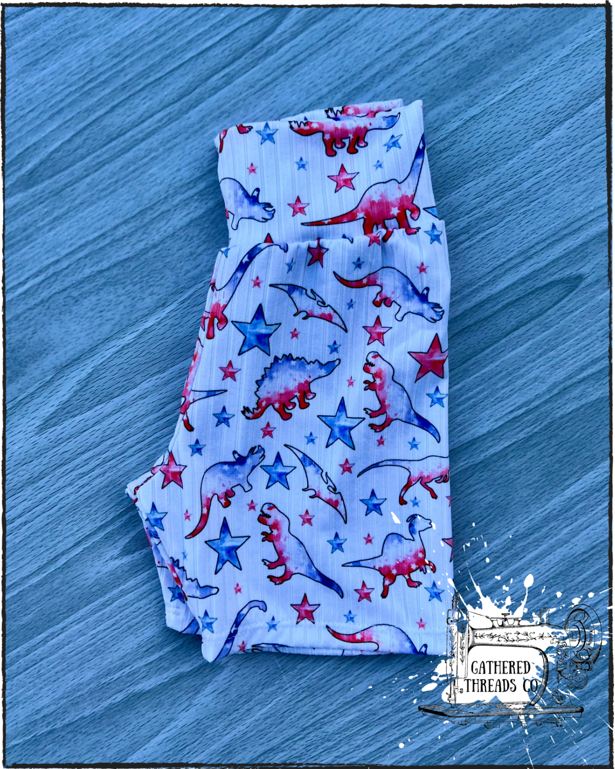 Biker Shorts 3T Red White & Blue Dinos *RTS