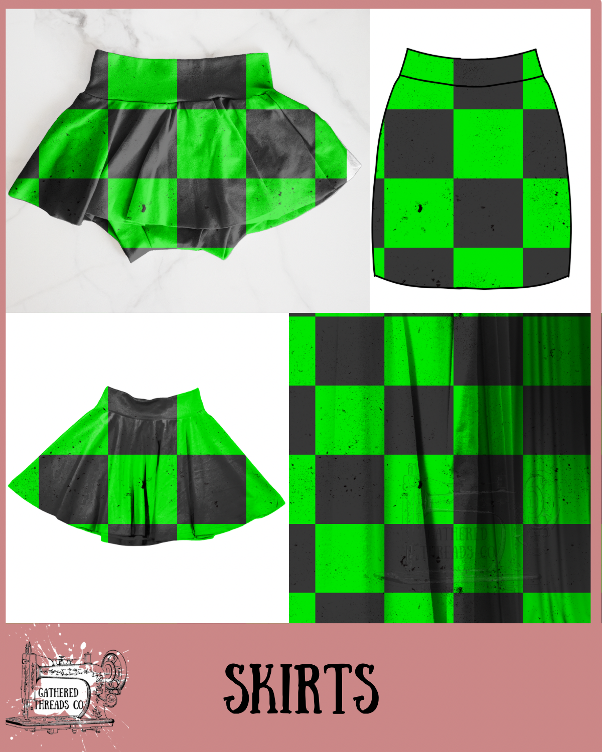 Green & Black Checkers Skirts