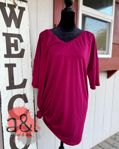 Solid Dark Purple Women's Baggy V-Neck