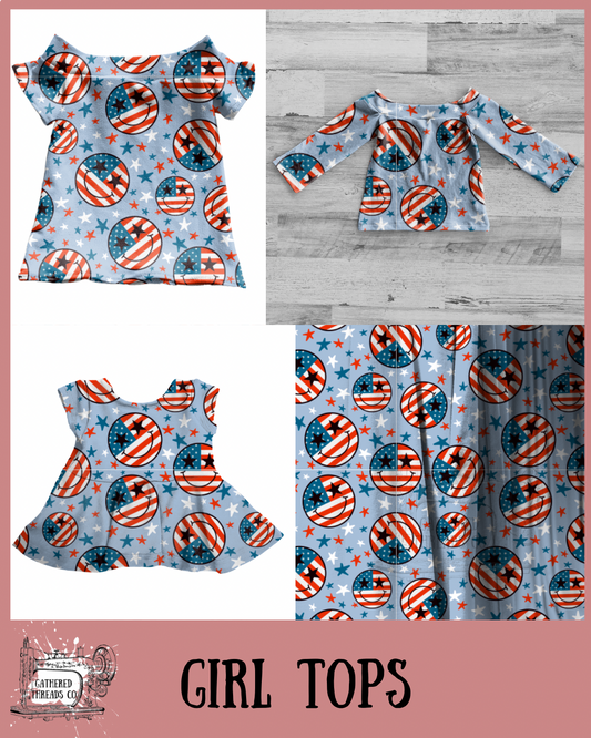 Blue Smiley Flags Girl Tops