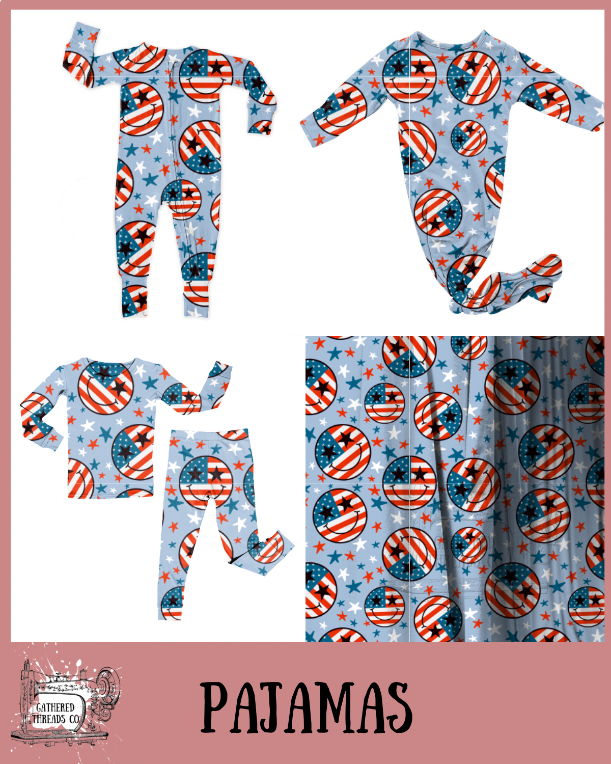 Blue Smiley Flags Ribbed Pajamas