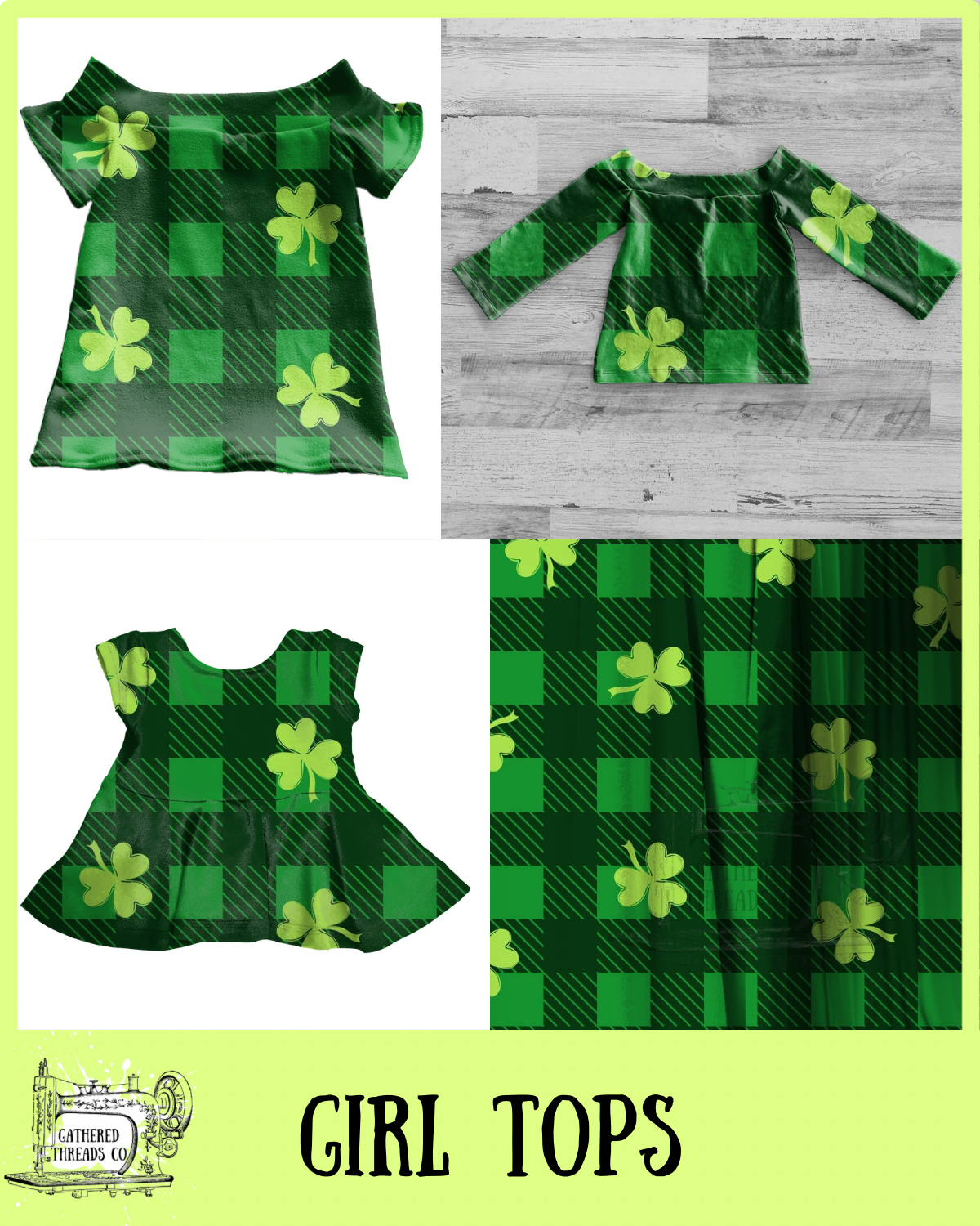 Clover Plaid  Girl Tops