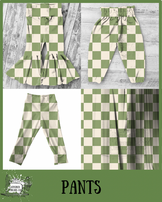 Muted Green & Cream Checkers Pants