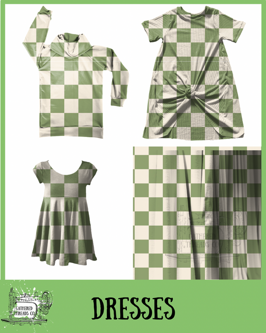 Muted Green & Cream Checkers Dresses