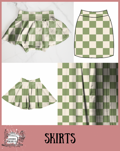 Muted Green & Cream Checkers Skirts