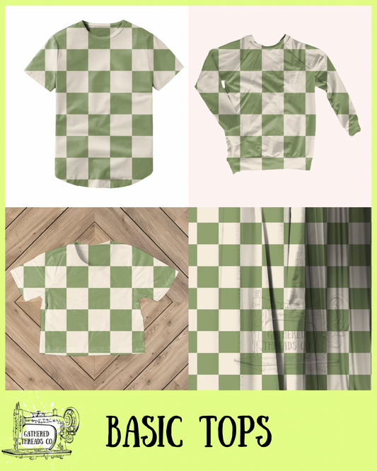 Muted Green & Cream Checkers Basic Tops