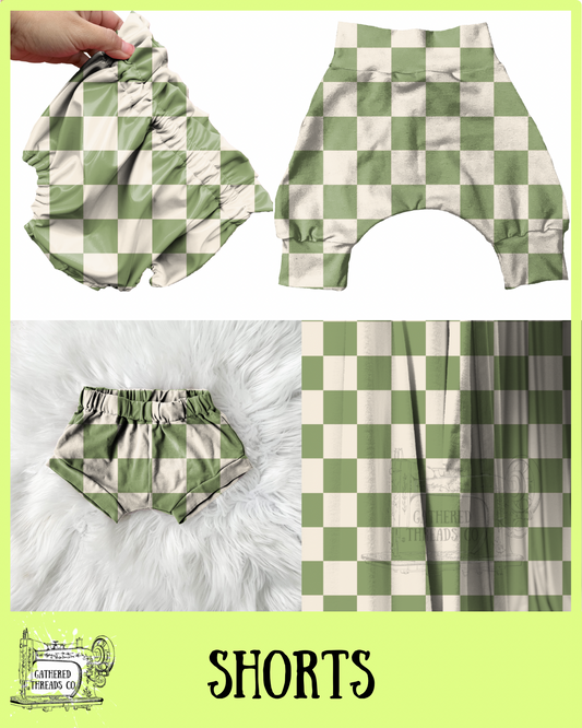 Muted Green & Cream Checkers Shorts