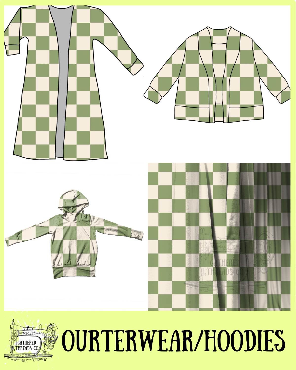 Muted Green & Cream Checkers Outerwear