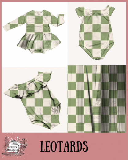 Muted Green & Cream Checkers Leotards