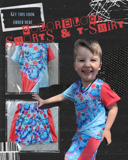Whale Shark Tale Colorblock Shorts & T-Shirt