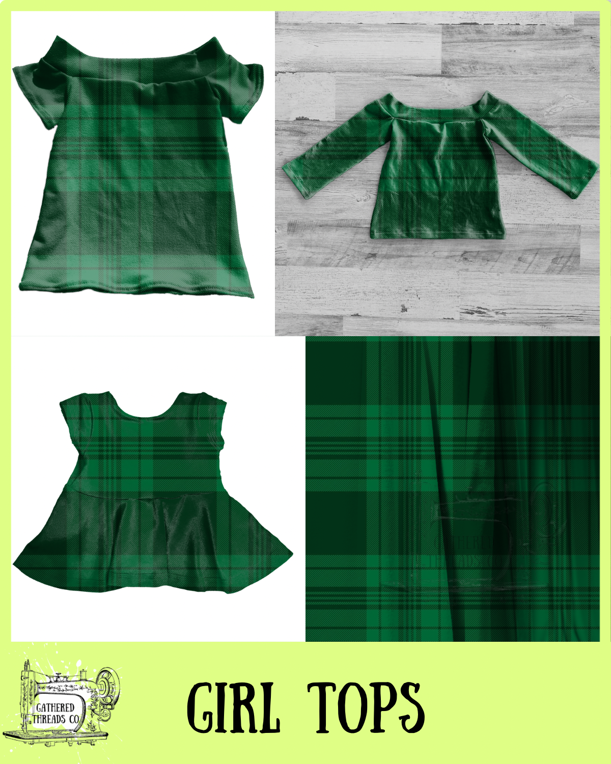 Emerald Plaid  Girl Tops