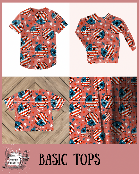 Red Smiley Flags Basic Tops