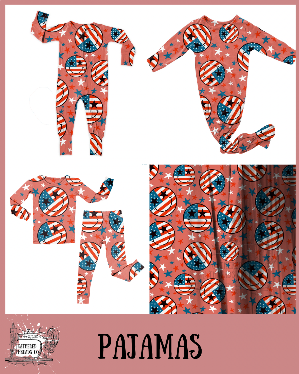 Red Smiley Flags Ribbed Pajamas