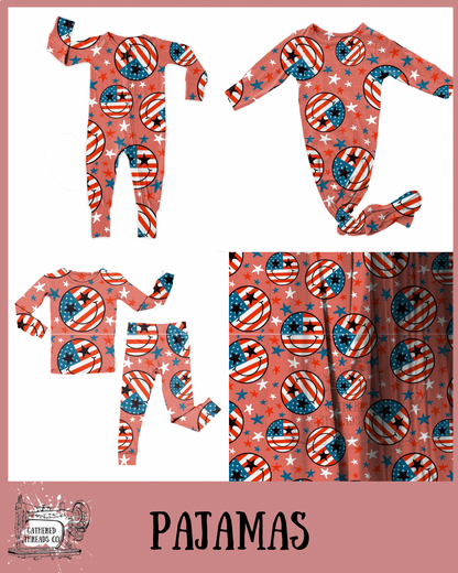 Red Smiley Flags Ribbed Pajamas