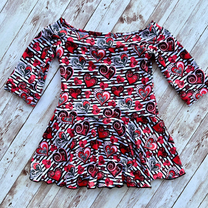 RTS Hearts Striped Skirted Leotard Half Sleeved 3Y